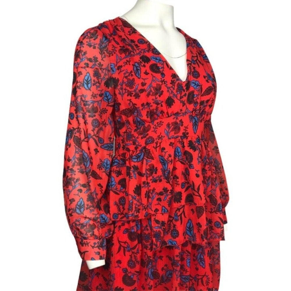 ZARA RUFFLE RED FLORAL SHORT DRESS - Picture 5 of 15